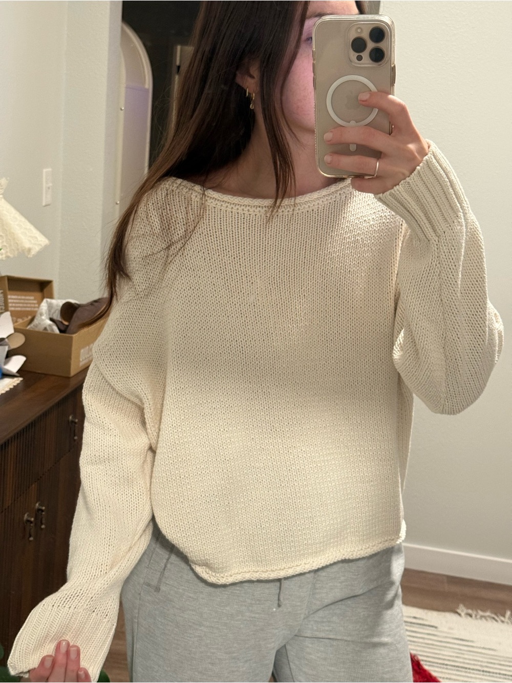 wild fable Cream Knit Boatneck Sweater